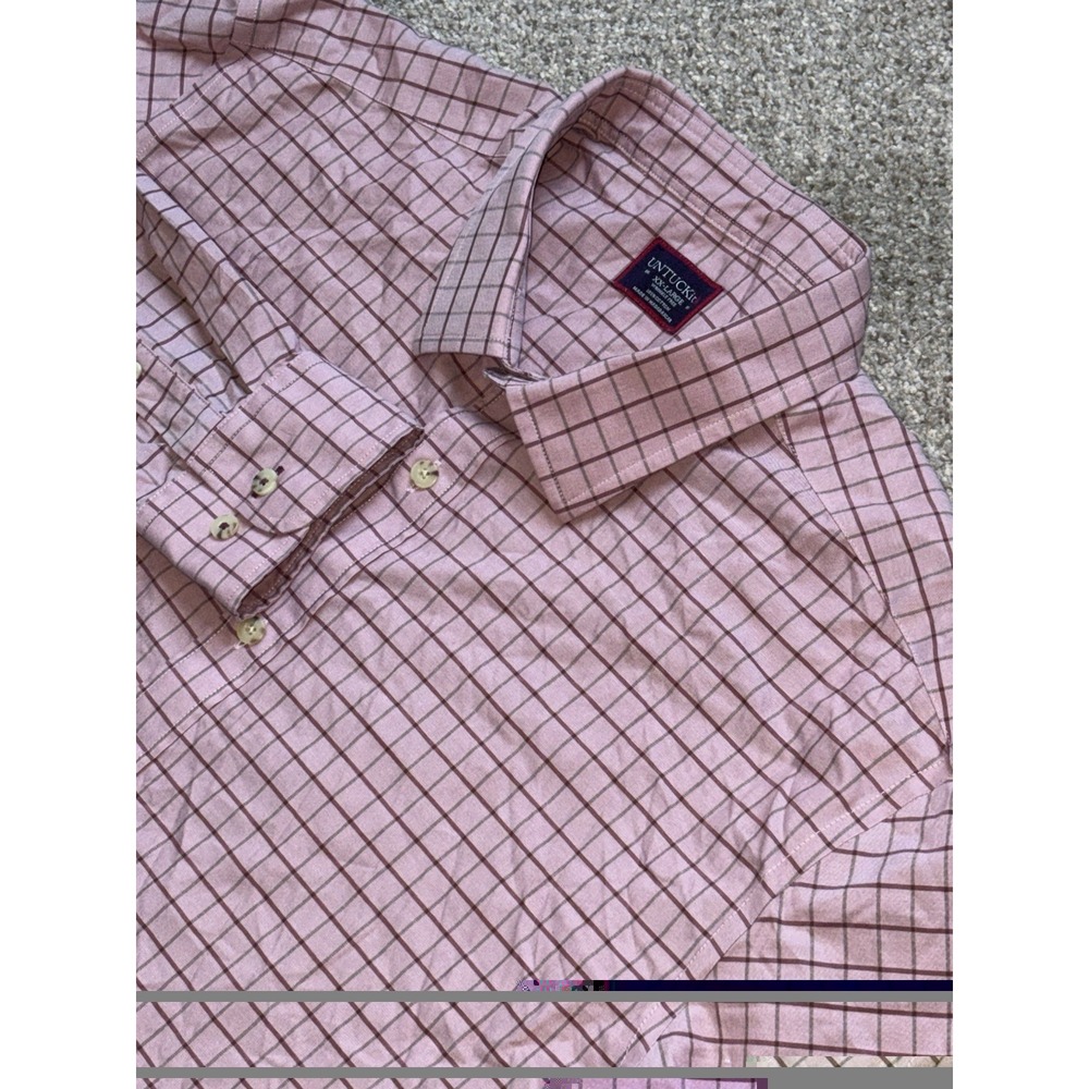 UNTUCKit‎ Men's XXL 2XL Pink Windowpane Check Dress Shirt Wrinkle Free Cotton